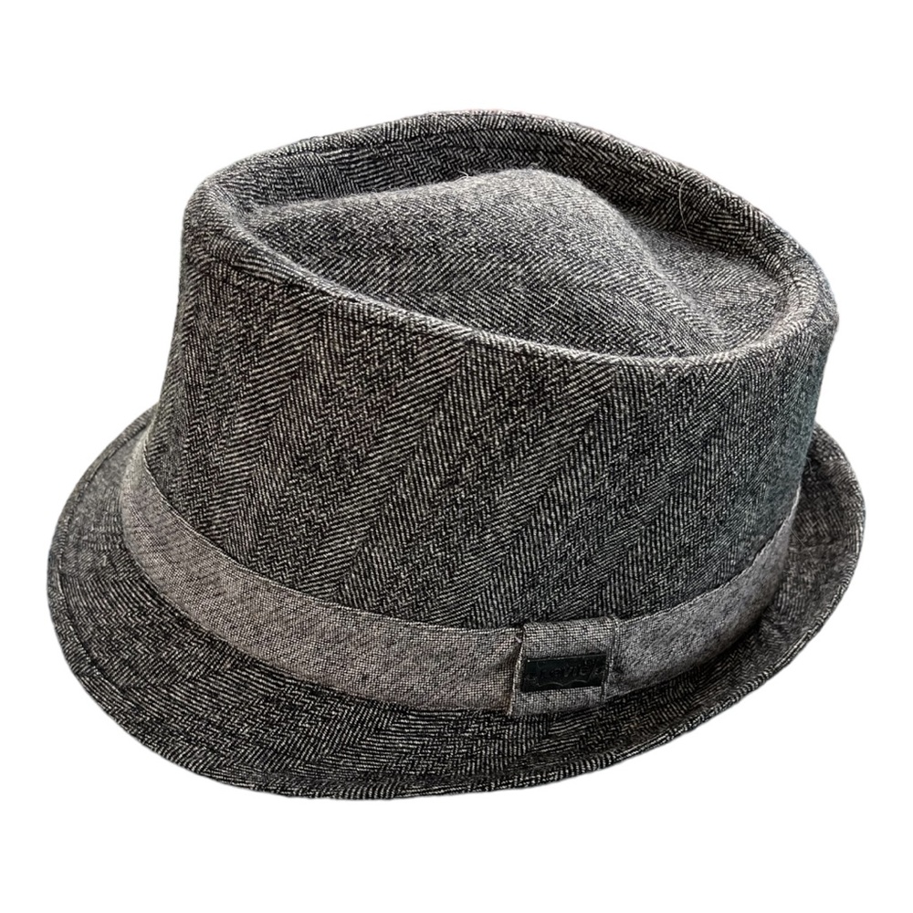 Levi's Gray Herringbone Wool Fedora Trilby Hat Two-Tone Band